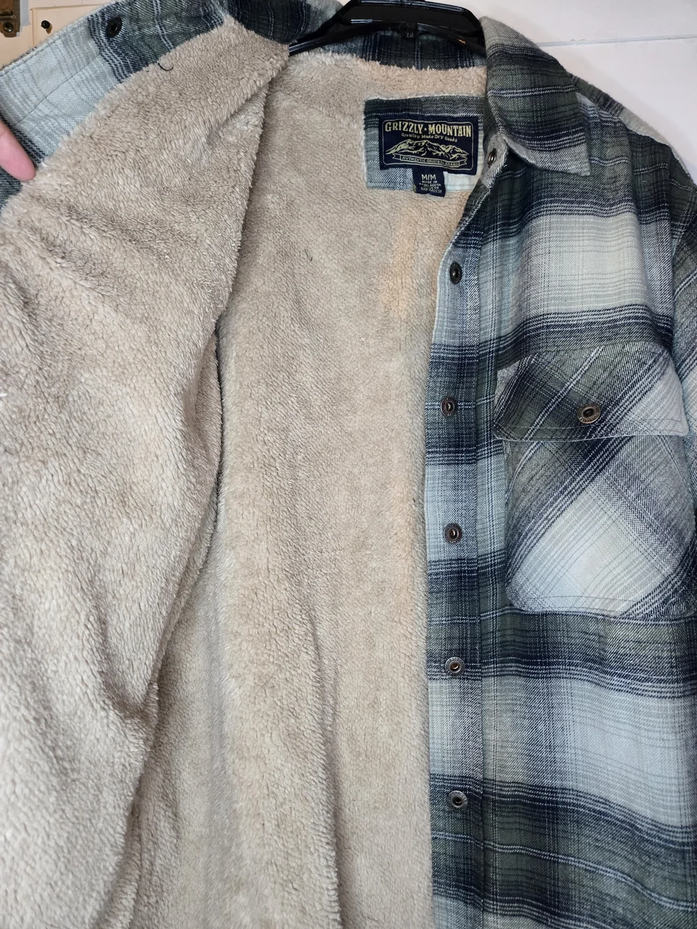 Grizzly Mountain Men M Sherpa Lined Flannel Shirt Jacket Green Plaid Shacket